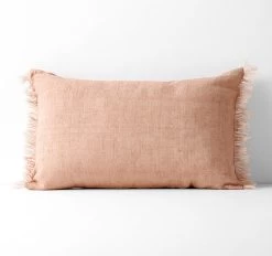 Vintage Linen Fringe 35x55cm Filled Cushion Clay