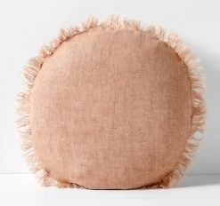 Vintage Linen Fringe 45cm Round Filled Cushion Clay
