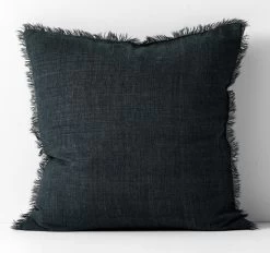Vintage Linen Fringe 50x50cm Filled Cushion Slate