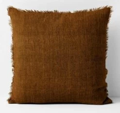 Vintage Linen Fringe 50x50cm Filled Cushion Tobacco