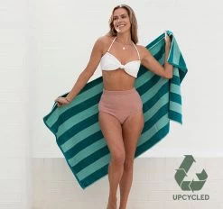 Cabana Stripe Upcycled Cotton 75x150cm Beach Towel Blue -Home Furnishings bambury cabanastripe75x150aqua2 1 1