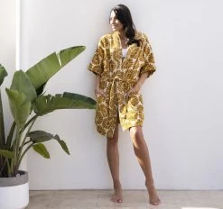 Daisy Cotton Robe Mustard -Home Furnishings bambury daisymustardrobe3