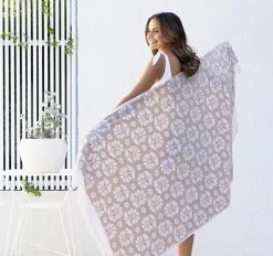 Flora 90x170cm Beach Towel Pebble -Home Furnishings bambury florapebble90x170beachtwl3