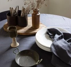 French Linen 228cm Round Tablecloth Charcoal -Home Furnishings bambury frenchlinentableclothcharcoallifestyle3