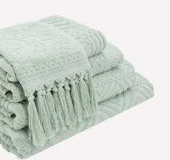 Camilla Palm Jacquard 620GSM Bath Towel Range Mint -Home Furnishings camilla palmjacquardmint2