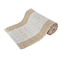 Blake 37x180cm Table Runner White And Warm Taupe