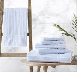 Laura Ashley Sienna 6 Piece Cotton Towel Set Blue Cashmere And Snow 7 Laura Ashley Sienna 6 Piece Cotton Towel Set Blue Cashmere And Snow -Home Furnishings la siennabluecashmereandsnow3