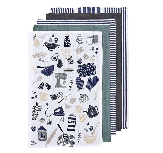 Bake It Repose 5pk Tea Towel Navy 3 Bake It Repose 5pk Tea Towel Navy