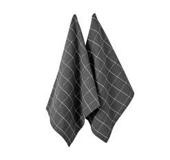 Eco Check 2 Pack Tea Towel Charcoal