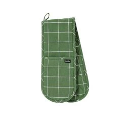 Eco Check Double Oven Mitt Green