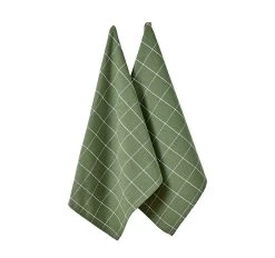 Eco Check 2 Pack Tea Towel Green