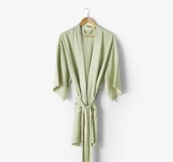 Nimes Linen One Size Short Bathrobe Wasabi -Home Furnishings lhl nimeswasabirobe