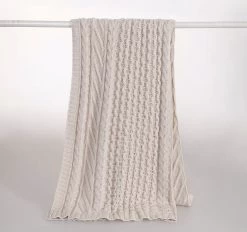 Cable Knit 130x170cm Throw Rug Cream
